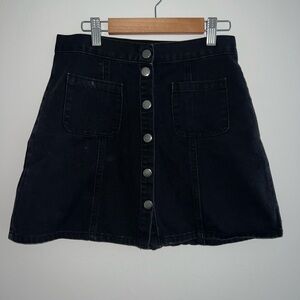 Black Button-Front Denim Skirt